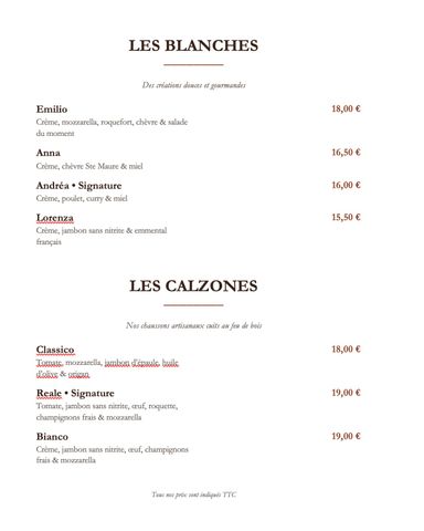 Pizzas Blanches et Calzone
